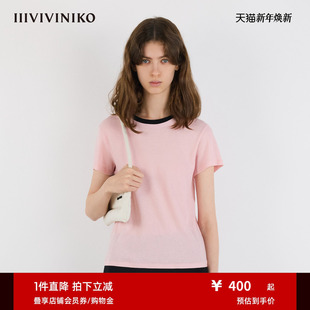 IIIVIVINIKO2025夏新款 圆领T恤女M520581378D 时髦简约假两件式