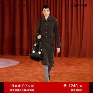 复古铆钉仿麂皮绒半身裙女 IIIVIVINIKO冬新款 卢昱晓同款