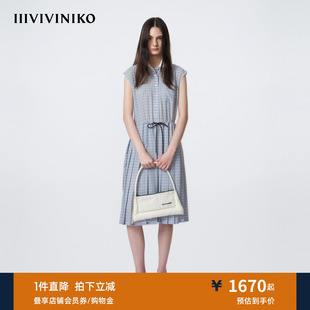 IIIVIVINIKO2026夏季新款直身格纹衬衫百褶连衣裙女M620636168E