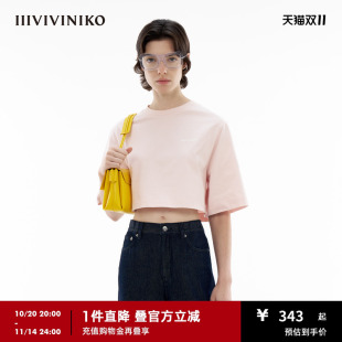 宽松全棉截短式 新款 IIIVIVINIKO夏季 T恤女 阿克苏新疆棉