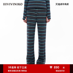 子女M343836640E 立体细条纹针织阔腿裤 IIIVIVINIKO 细针羊毛纱