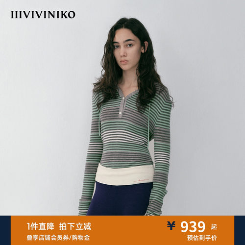NO DIRECTION+运动感修身条纹连帽针织衫N610113611A