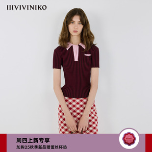时髦撞色罗纹POLO套头衫 IIIVIVINIKO2025秋新款 女M530106633A