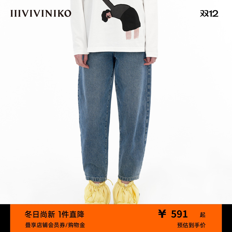IIIVIVINIKO复古锥形牛仔裤