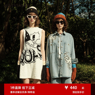 IIIVIVINIKO屁头兔系列复古印花帅气牛仔大衬衫 外套女S311420201A