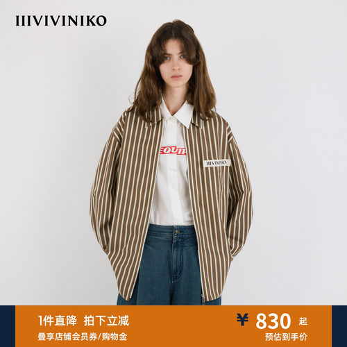 IIIVIVINIKO秋季新款户外运动复古条纹拉链衬衫女M530401111B