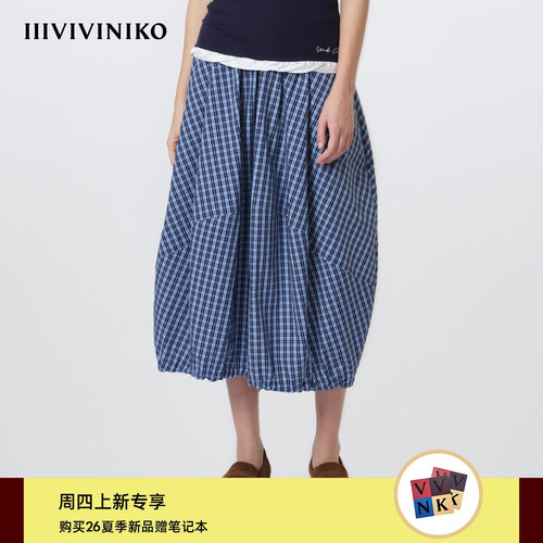 IIIVIVINIKO2026夏季新款日常复古抽绳格纹半裙女M620724154D