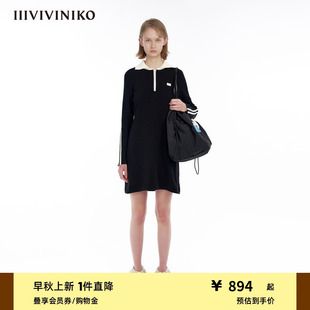 日本高品质细支纱线 IIIVIVINIKO 翻领针织连衣裙女M331122641B