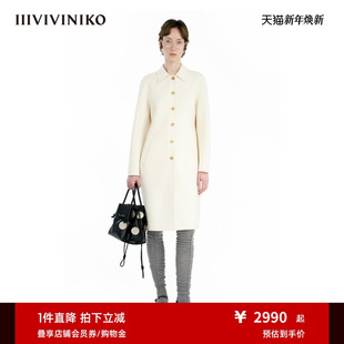 新款 IIIVIVINIKO秋季 复古H型毛呢大衣外套女 羊毛双面呢