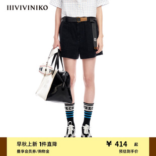 子女M321832223D IIIVIVINIKO夏季 新品 复古炭色连腰A字工装 牛仔裤