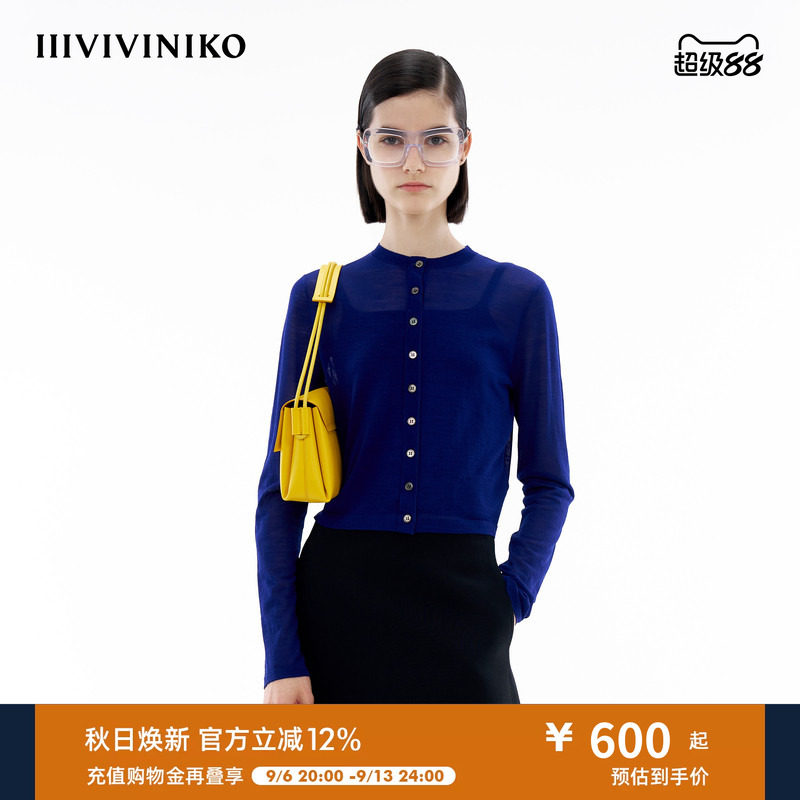 【真丝羊毛混纺】IIIVIVINIKO春季新款薄款修身圆领针织开衫女