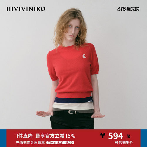 手工钩针字母圆领针织T恤