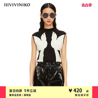 IIIVIVINIKO春夏新品剪纸感图案高领针织背心女M211207664A