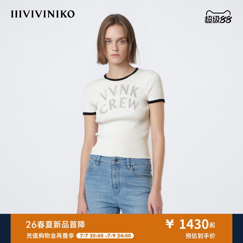 IIIVIVINIKO2026夏季新款复古休闲字母印花针织T恤女M620177651E