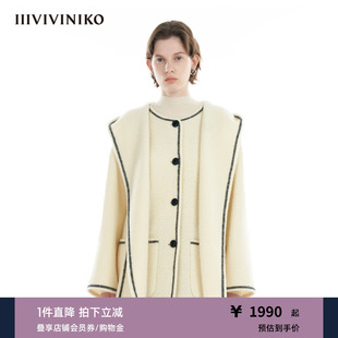 连帽围巾缩绒羊毛呢大衣外套女R449012323C IIIVIVINIKO冬新款