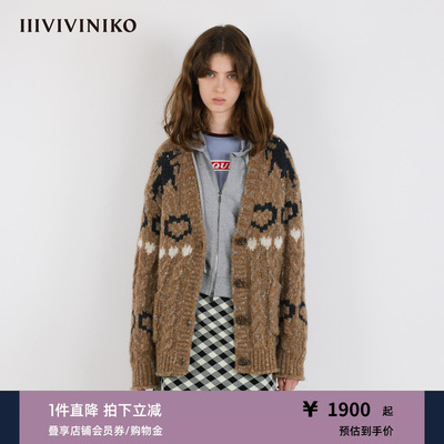 IIIVIVINIKO2025冬新款复古时髦费尔岛印花羊毛开衫女M540272663E