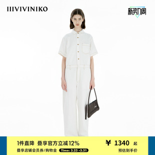 女B523502210C 牛仔连身裤 IIIVIVINIKO2025夏新款 复古正肩工装
