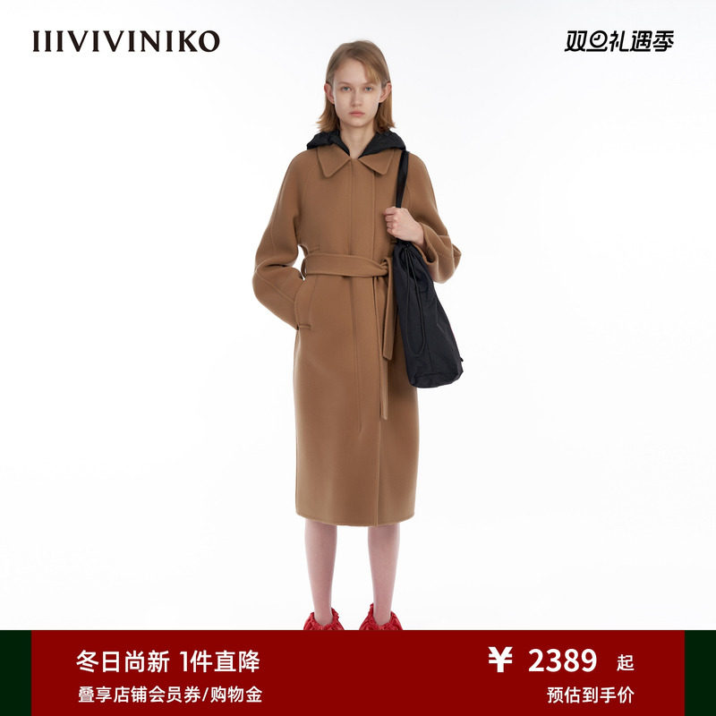 IIIVIVINIKO斜纹大衣插肩袖翻领
