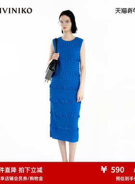 【重工压褶】IIIVIVINIKO夏季泡泡纱直筒连衣裙女R420688176D