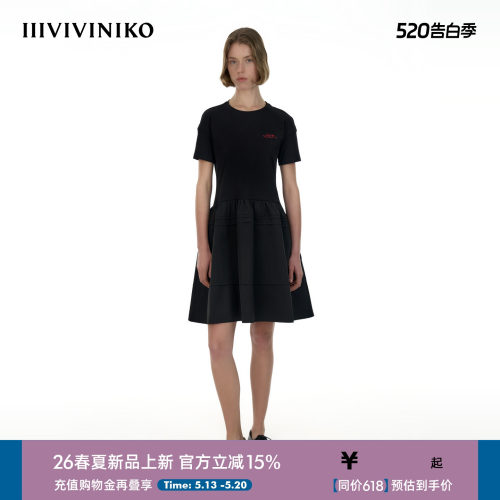 IIIVIVINIKO2026夏季新款修身拼接连衣裙A字伞裙女M620618386E