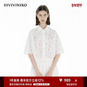 IIIVIVINIKO2025春新款 淑女花瓣短箱型复古蕾丝衬衫 女B510438176B