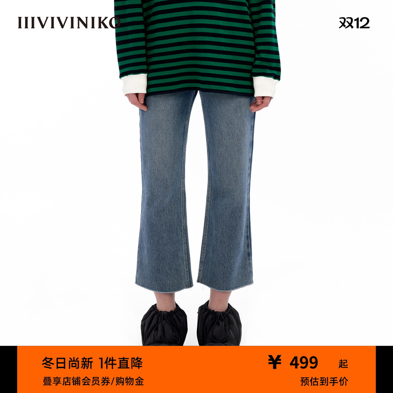 IIIVIVINIKO复古中腰微喇牛仔裤