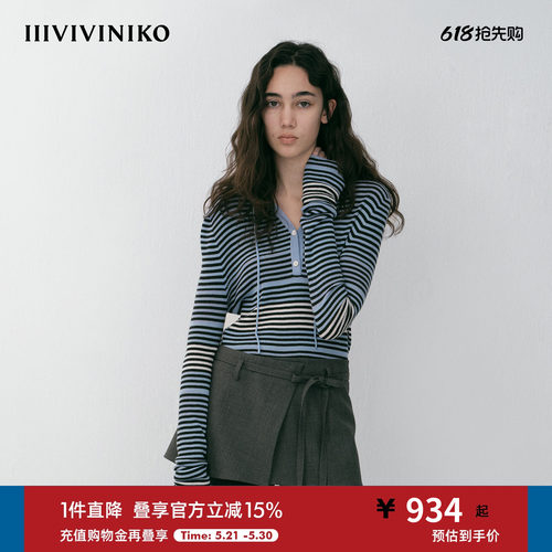 NO DIRECTION+运动感修身条纹连帽针织衫N610113611A