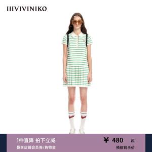 【王一楠同款】IIIVIVINIKO“天然粘胶”清新polo领条纹连衣裙女