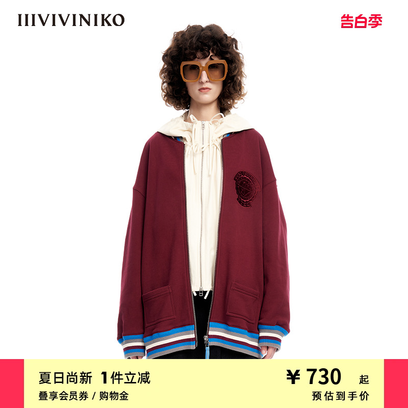 IIIVIVINIKO春夏新品复古学院风宽松休闲棒球服外套女M312002367A