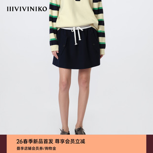 IIIVIVINIKO2026春新款 A字裙女M610741101A 复古抽绳罗纹腰头工装