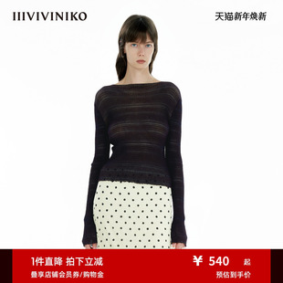 IIIVIVINIKO2025春新款 女C510150649B 百搭不规则细条纹收腰套头衫