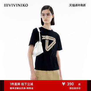 简约微收腰短袖 修身 logoT恤女C410519382C 新款 IIIVIVINIKO春季