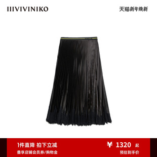 IIIVIVINIKO2025秋新款 优雅镂空蕾丝拼接压褶半身裙女M530725122A