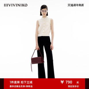 新款 IIIVIVINIKO春季 罗纹圆领针织背心上衣女 内蒙古山羊绒