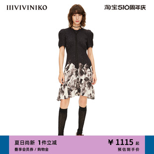 复古星空人物印花连衣裙女M220648125E IIIVIVINIKO春夏新品