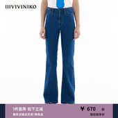 复古百搭长裤 新款 IIIVIVINIKO夏季 子女 弹力蓝牛仔面料