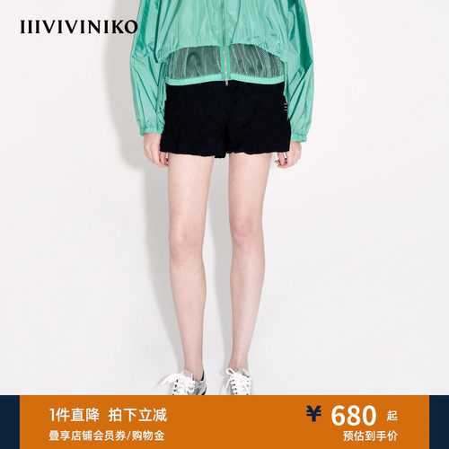 【设计师款】夏季新款宽松抓皱休闲短裤子女J420860308C