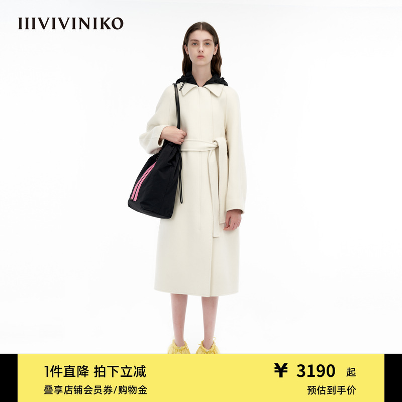 IIIVIVINIKO斜纹大衣插肩袖翻领
