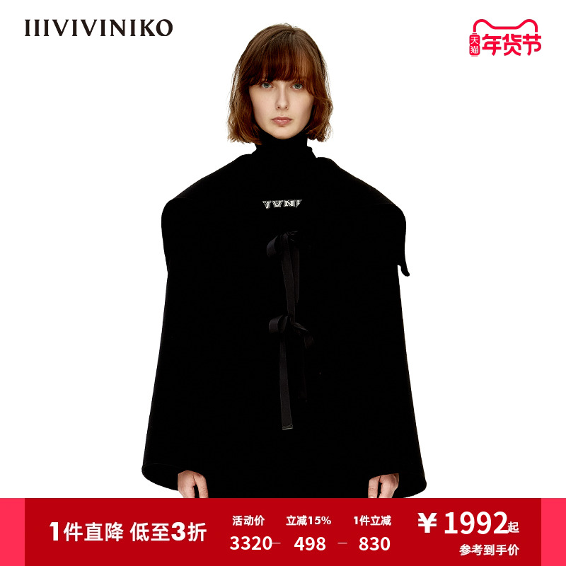 IIIVIVINIKO“美丽诺羊毛”海军领宽松毛呢大衣外套女M239009117C