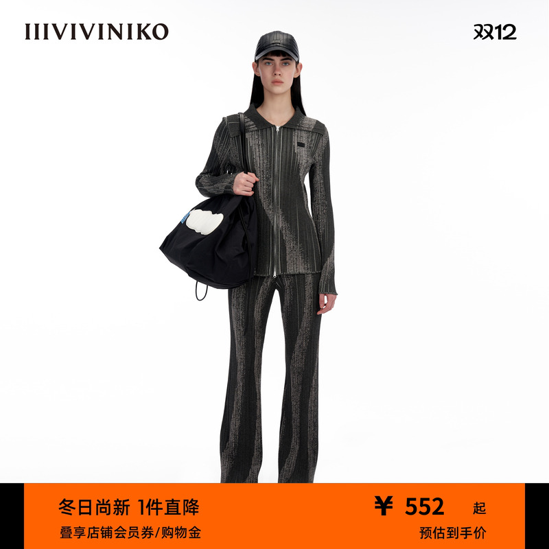 IIIVIVINIKO双色大翻领针织开衫