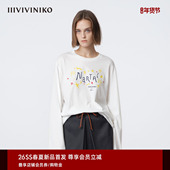 IIIVIVINIKO2026春新款 全棉艺术家合作植绒印花T恤女M610501370A