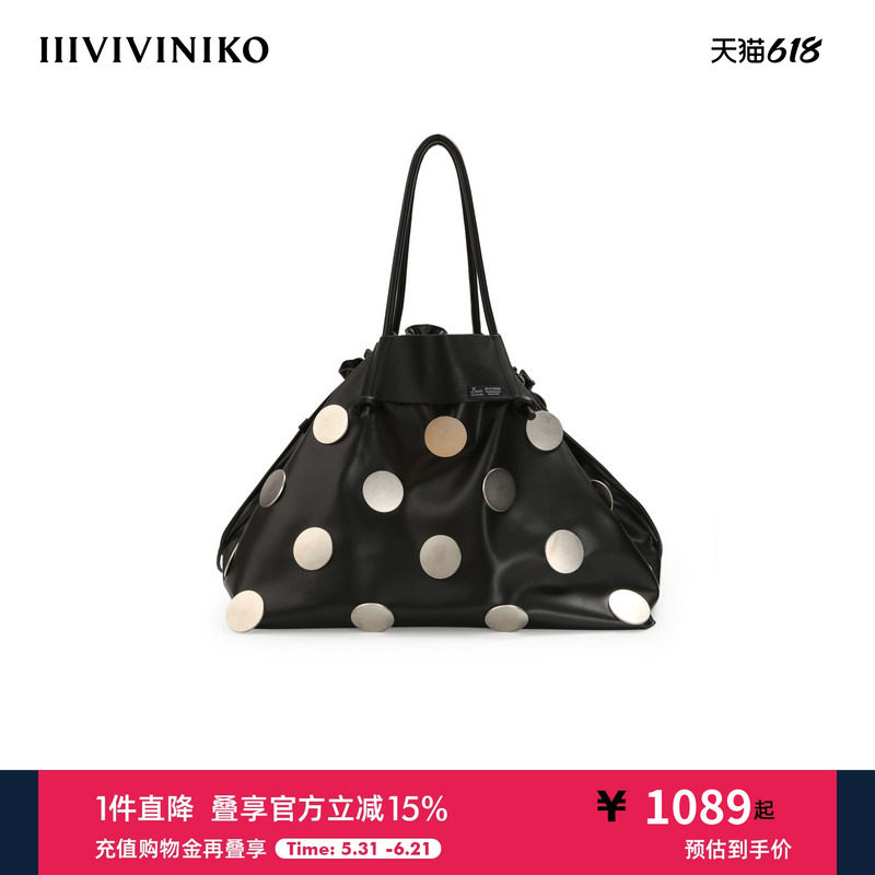 【赵昭仪同款】IIIVIVINIKO秋新款金属圆片波点托特包2435501902A