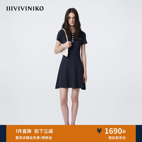 IIIVIVINIKO2026夏季新款收腰Polo领针织连衣裙女M621155655D