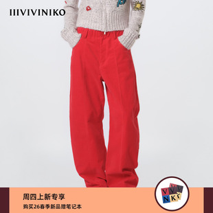 IIIVIVINIKO2026春新款 子女M610803103A 时髦亮色复古灯芯绒香蕉裤
