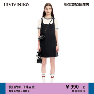 IIIVIVINIKO春夏新品 简约学院风无袖 宽松吊带连衣裙女M310622102A