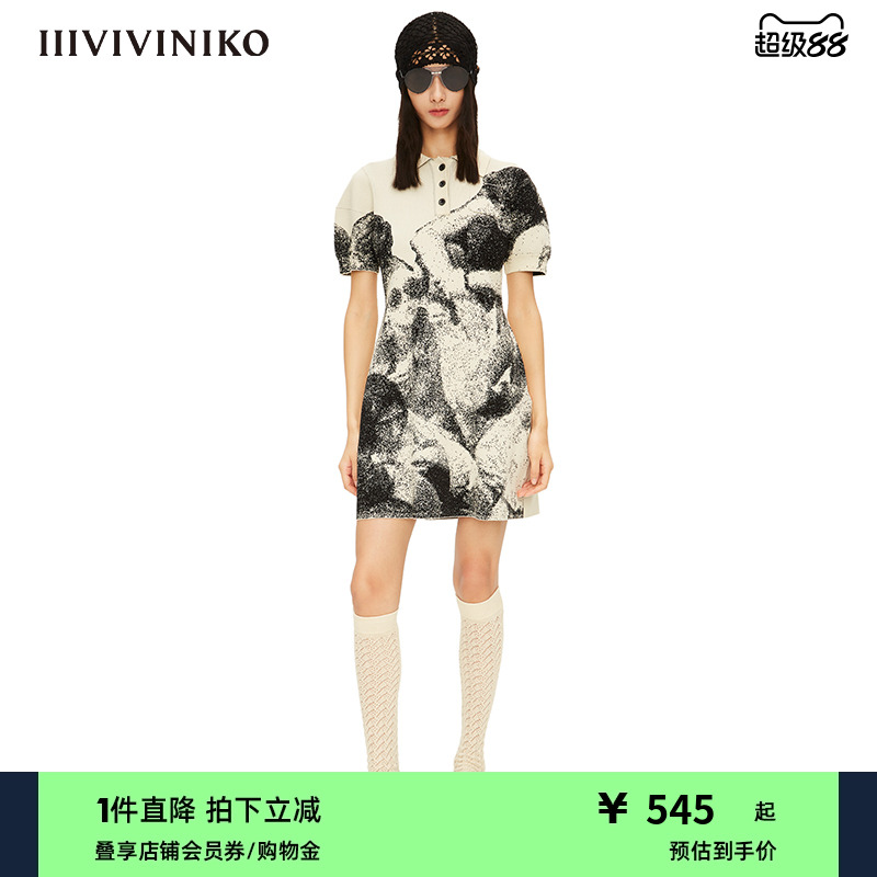 IIIVIVINIKO“肌理提花”针织polo印花连衣裙女M221124625D
