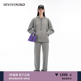 卫衣感连帽撞色针织衫 女M343739661E 羊毛羊绒混纺 IIIVIVINIKO