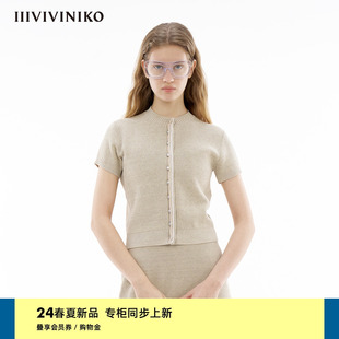 复古宽松圆领短袖 针织开衫 新款 IIIVIVINIKO2024春季 女M413709619C