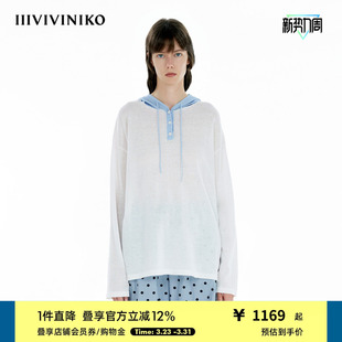IIIVIVINIKO2025夏新款 女C520162622E 慵懒宽松廓形撞色连帽罩衫