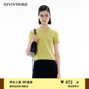 女M420115602C IIIVIVINIKO夏季 新款 简约收腰短袖 针织套头衫